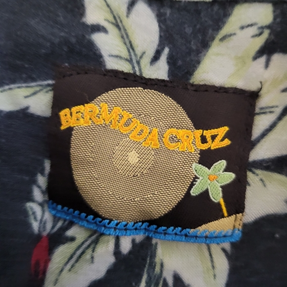 Bermuda cruz men's tropical Hawaiian hula girl Palm tree button front sh… - Picture 6 of 8